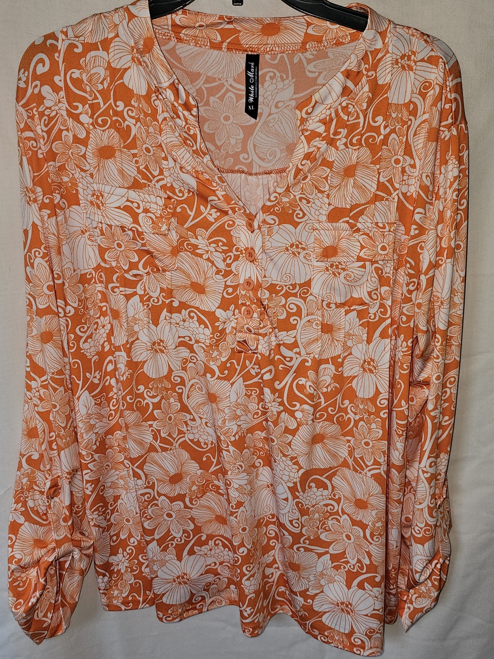 White Mark Orange Floral V-Neck Blouse